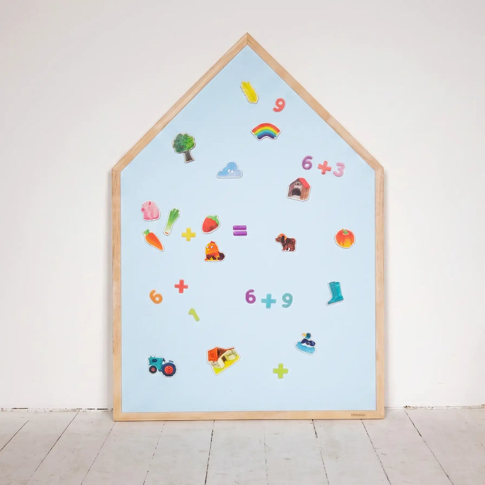 Magnettavle med egetræsramme – Soft Blue