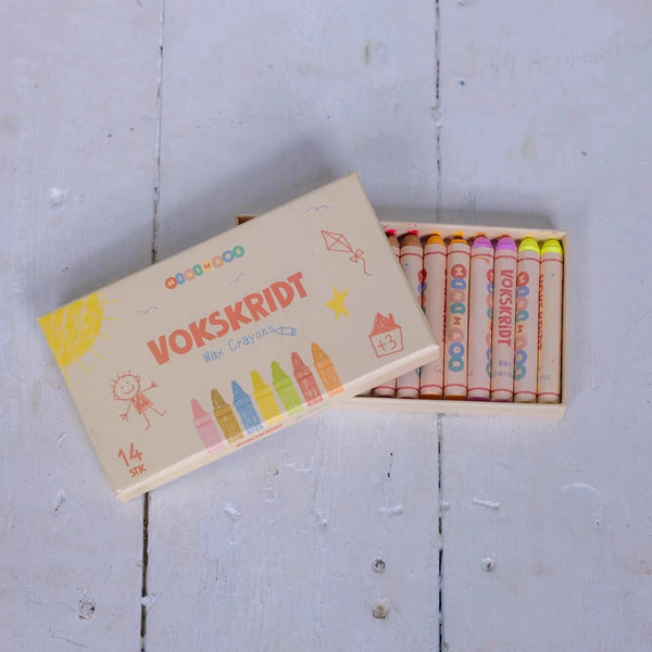 Vaskbare Vokskridt – 7 Farver, 14 stk. - MINIMAGS